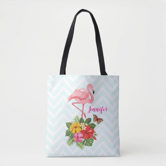 Rosa Flamingo und tropischer Hibiskus Extravagant Tasche (Vorderseite)