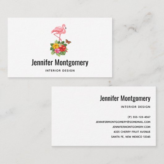 Rosa Flamingo und tropischer Hibiskus Extravagant Visitenkarte (Vorne/Hinten)