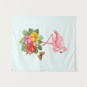 Rosa Flamingo und tropischer Hibiskus Extravagant Wandteppich (Vorderseite (Horizontal))