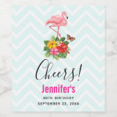 Rosa Flamingo und tropischer Hibiskus Extravagant Weinetikett (Einzelnes Label)