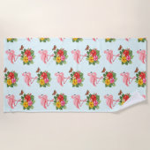 Rosa Flamingo und tropischer Hibiskus Extravagante Strandtuch (Vorderseite)