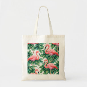 Rosa Flamingo und tropisches Blätter-Muster Tragetasche