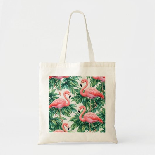 Rosa Flamingo und tropisches Blätter-Muster Tragetasche (Vorne)