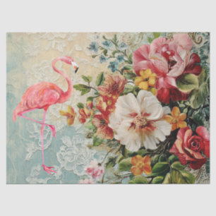 Rosa Flamingo und Vintage Blumendekoupage Seidenpapier