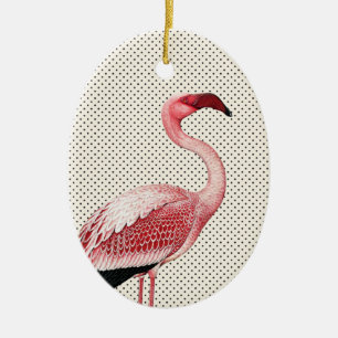 Rosa Flamingo und Vintage Polka-Punkte Keramikornament