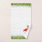 Rosa Flamingo und Wiese mit Blume auf dem weißen B Badhandtuch Set (Handtuch)