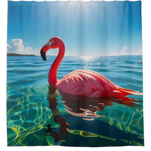 Rosa Flamingo unter dem Himmel Duschvorhang (Vorderseite)