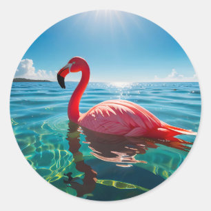 Rosa Flamingo unter dem Himmel Runder Aufkleber