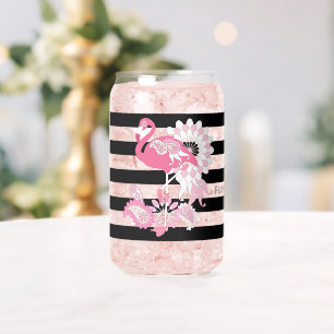 Rosa Flamingo-Vibes Only Schwarz-Weiß-Gestreift Dosenglas