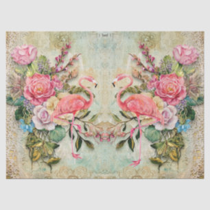 Rosa Flamingo & Vintage Blumen Dekupage Seidenpapier