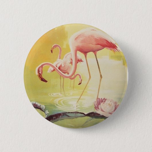 Rosa Flamingo-Vintages Plakat für Brasilien-Knopf Button (Vorderseite)