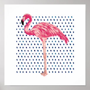 Rosa Flamingo-Vogel-Aquarell-Punkt-Muster-Plakat Poster