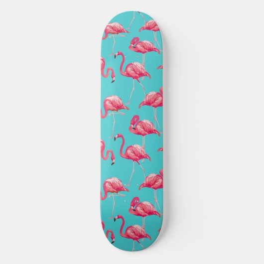 Rosa Flamingo-Vögel auf türkisfarbenem Hintergrund Skateboard (Vorderseite)