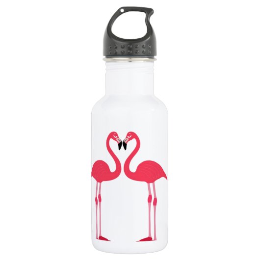 Rosa Flamingo-Vögel-Liebe-Herz Edelstahlflasche (Vorderseite)