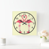 Rosa Flamingo-Vögel-Liebe-Herz Quadratische Wanduhr (Zuhause)