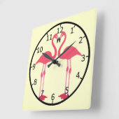 Rosa Flamingo-Vögel-Liebe-Herz Quadratische Wanduhr (Winkel)