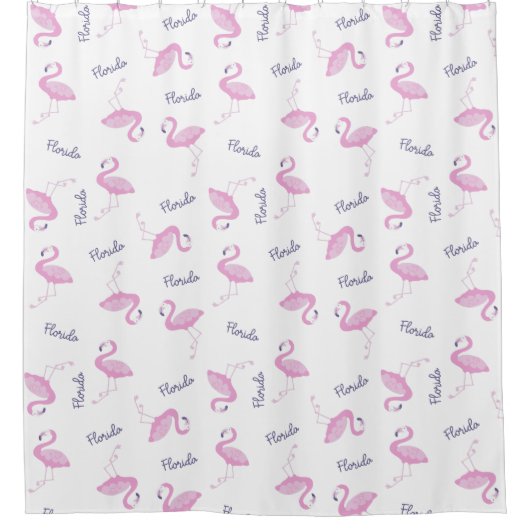 Rosa Flamingo Vögel mit Lila Florida Muster Duschvorhang (Vorderseite)