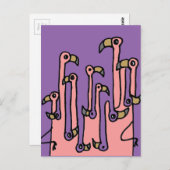 Rosa Flamingo - Vögel Spiegelungen Kunst Postkarte (Vorne/Hinten)