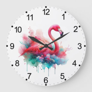 Rosa Flamingo Vogel Sublimation Große Wanduhr