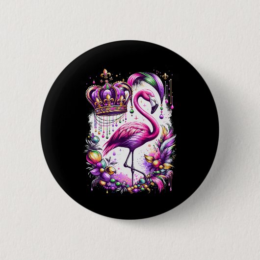 Rosa Flamingo-Vogel Süß Mardi Gras Karneval Button (Vorderseite)