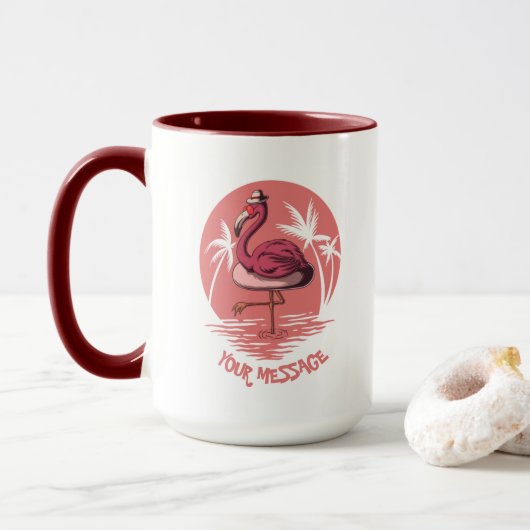 Rosa Flamingo Vogel Tasse (Mit Donut)