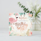 Rosa Flamingo-Vogel-Tropen Geburtstagsparty Einladung (Stehend Vorderseite)