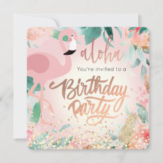 Rosa Flamingo-Vogel tropische Geburtstagsparty auf Einladung