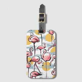 Rosa Flamingo-Vögel und Sonnenuntergang | Tropisch Gepäckanhänger