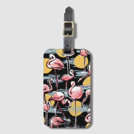 Rosa Flamingo-Vögel und Sonnenuntergang | Tropisch Gepäckanhänger