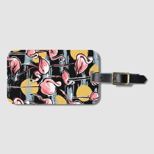 Rosa Flamingo-Vögel und Sonnenuntergang | Tropisch Gepäckanhänger (Vorderseite (Horizontal))