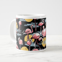 Rosa Flamingo-Vögel und Sonnenuntergang | Tropisch Jumbo-Tasse