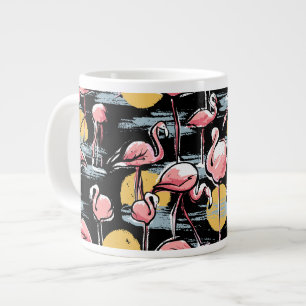 Rosa Flamingo-Vögel und Sonnenuntergang Tropisch Jumbo-Tasse