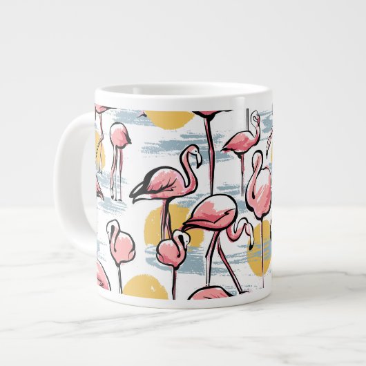 Rosa Flamingo-Vögel und Sonnenuntergang | Tropisch Jumbo-Tasse (Vorderseite Links)
