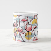 Rosa Flamingo-Vögel und Sonnenuntergang | Tropisch Jumbo-Tasse (Vorderseite)