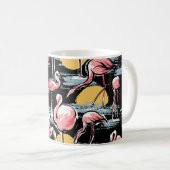 Rosa Flamingo-Vögel und Sonnenuntergang | Tropisch Kaffeetasse (VorderseiteRechts)
