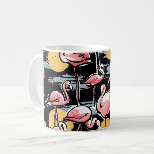 Rosa Flamingo-Vögel und Sonnenuntergang | Tropisch Kaffeetasse (Vorderseite Links)