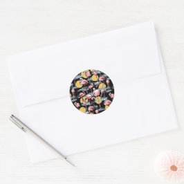 Rosa Flamingo-Vögel und Sonnenuntergang | Tropisch Runder Aufkleber