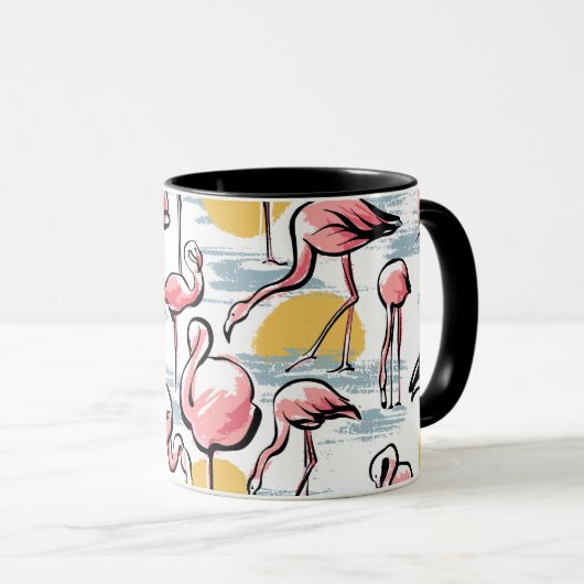 Rosa Flamingo-Vögel und Sonnenuntergang | Tropisch Tasse (VorderseiteRechts)