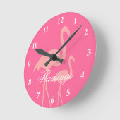 Rosa Flamingo-Vogeluhr mit eigenem Text Runde Wanduhr (Winkel)