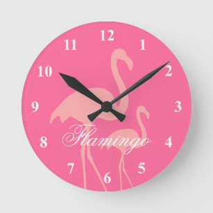 Rosa Flamingo-Vogeluhr mit eigenem Text Runde Wanduhr