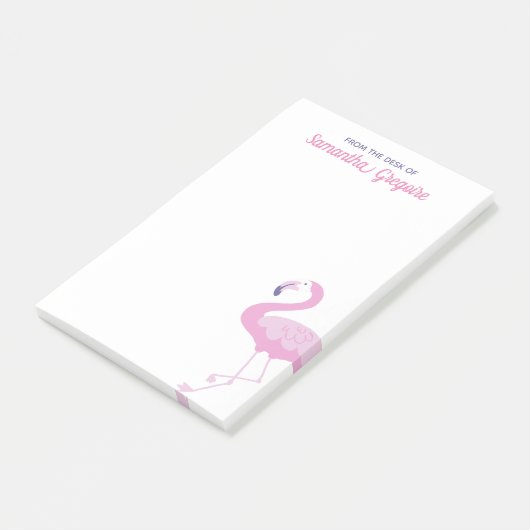 Rosa Flamingo vom Schreibtisch des Post-it Klebezettel (angewinkelt)