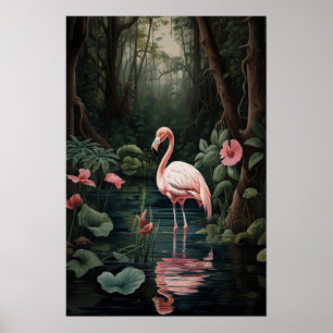 Rosa Flamingo-Wald-Flussdruck, Tropisch Poster