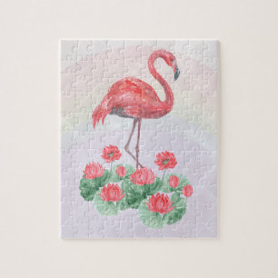 Rosa Flamingo Wasserfarblilie Puzzle