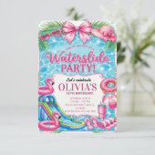 Rosa Flamingo-Wasserrutsche Poolparty-Geburtstags Einladung (Stehend Vorderseite)