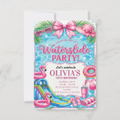 Rosa Flamingo-Wasserrutsche Poolparty-Geburtstags Einladung (Vorderseite)