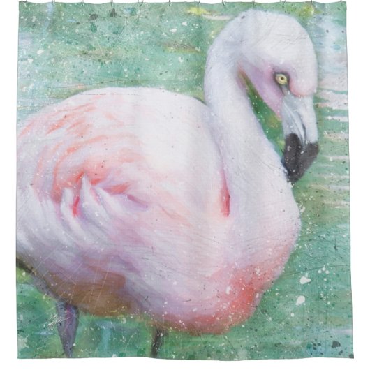 Rosa Flamingo Watercolor Duschvorhang (Vorderseite)