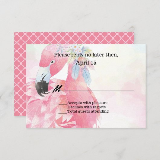 Rosa Flamingo Wedding RSVP Card (Vorne/Hinten)