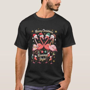 Rosa Flamingo Weihnachtsmannmütze Weihnachtsbeleuc T-Shirt