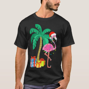 Rosa Flamingo Weihnachtspalme Tropisches Weihnacht T-Shirt
