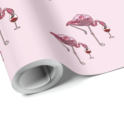 Rosa Flamingo Wein Drinker Funny Pattern Geschenkpapier (Rolleneckpunkt)